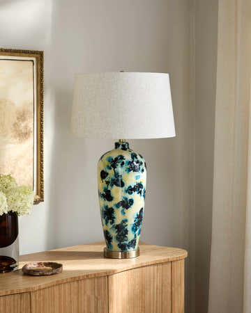 Rich Deep Teal Traditional Table Lamp with linen details for bedside or console tables