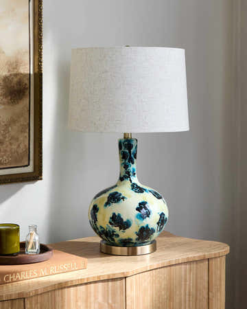 Peach Traditional Table Lamp with linen details for bedside or console tables