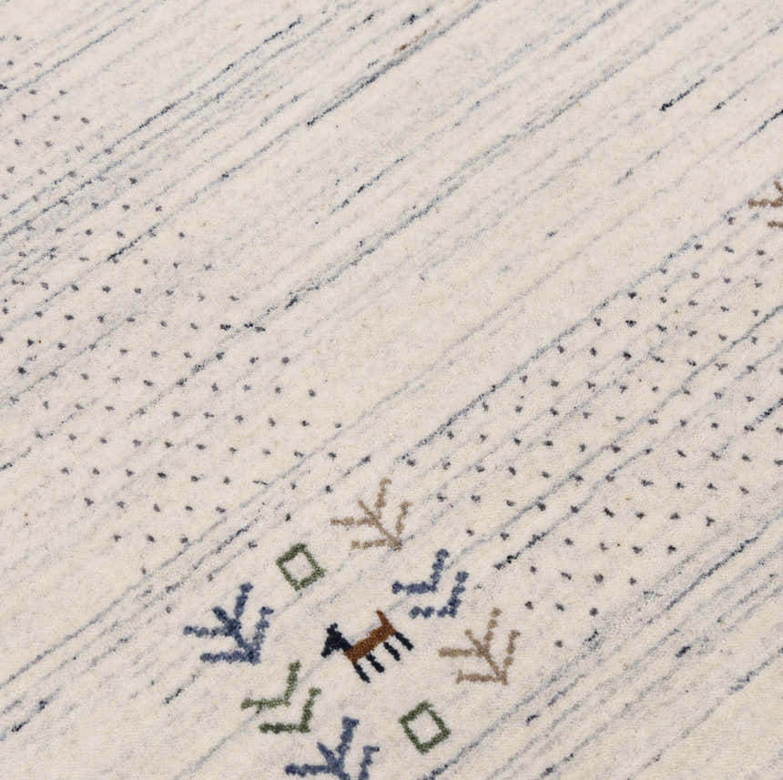 Solid Ivory Border Patterns Hand Loomed Wool Area Rug