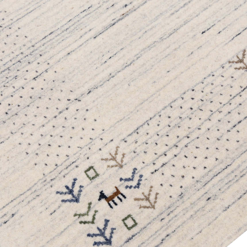 Solid Ivory Border Patterns Hand Loomed Wool Area Rug