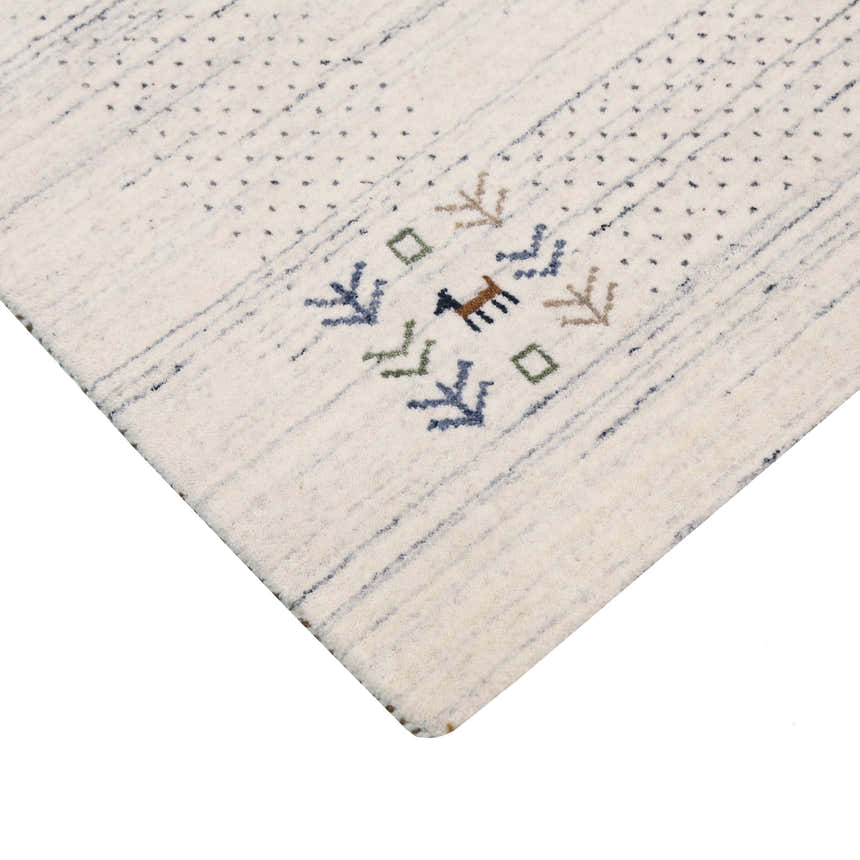 Solid Ivory Border Patterns Hand Loomed Wool Area Rug