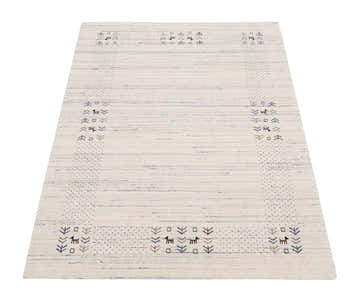 Solid Ivory Border Patterns Hand Loomed Wool Area Rug