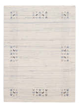 Solid Ivory Border Patterns Hand Loomed Wool Area Rug