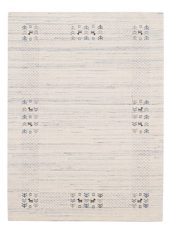 Solid Ivory Border Patterns Hand Loomed Wool Area Rug