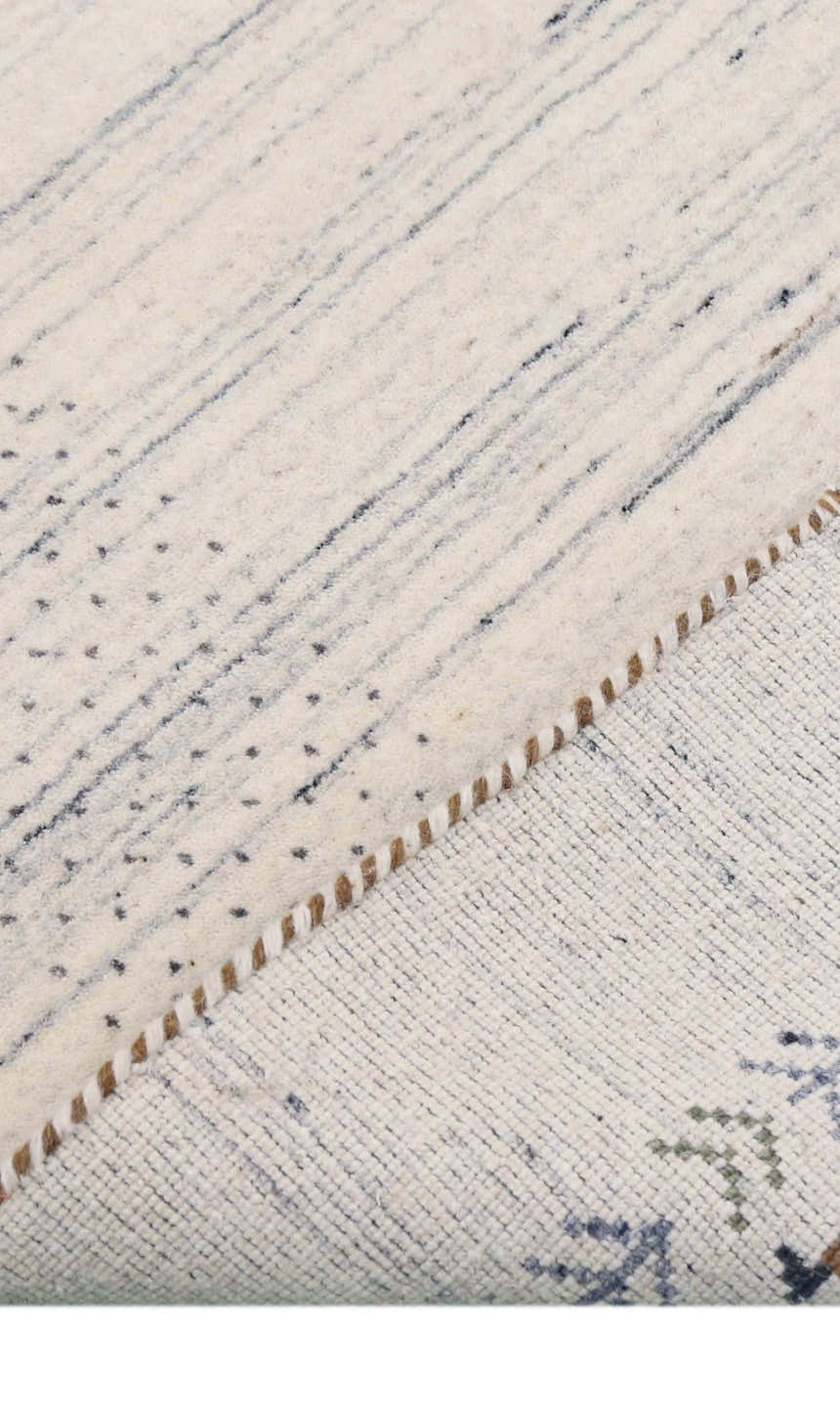Solid Ivory Border Patterns Hand Loomed Wool Area Rug