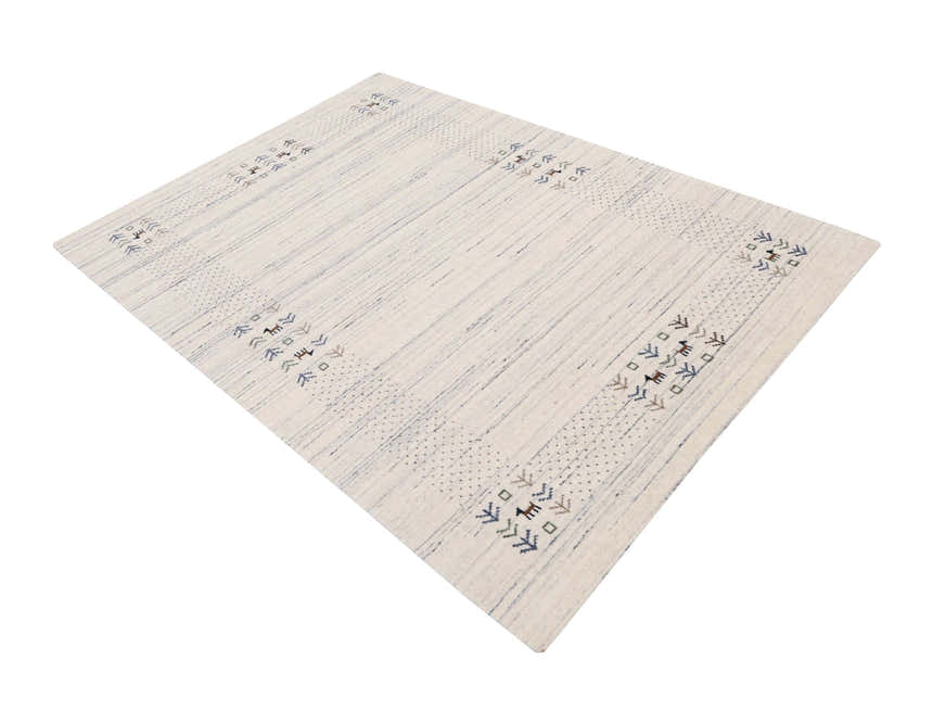 Solid Ivory Border Patterns Hand Loomed Wool Area Rug