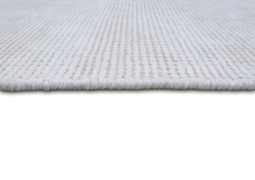 Modern Solid White Hand Made Textured Wool Area Rug