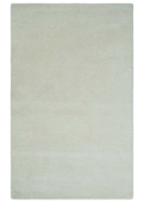 Custom Made Modern Solid Ivory Hand Tufted Wool Rug