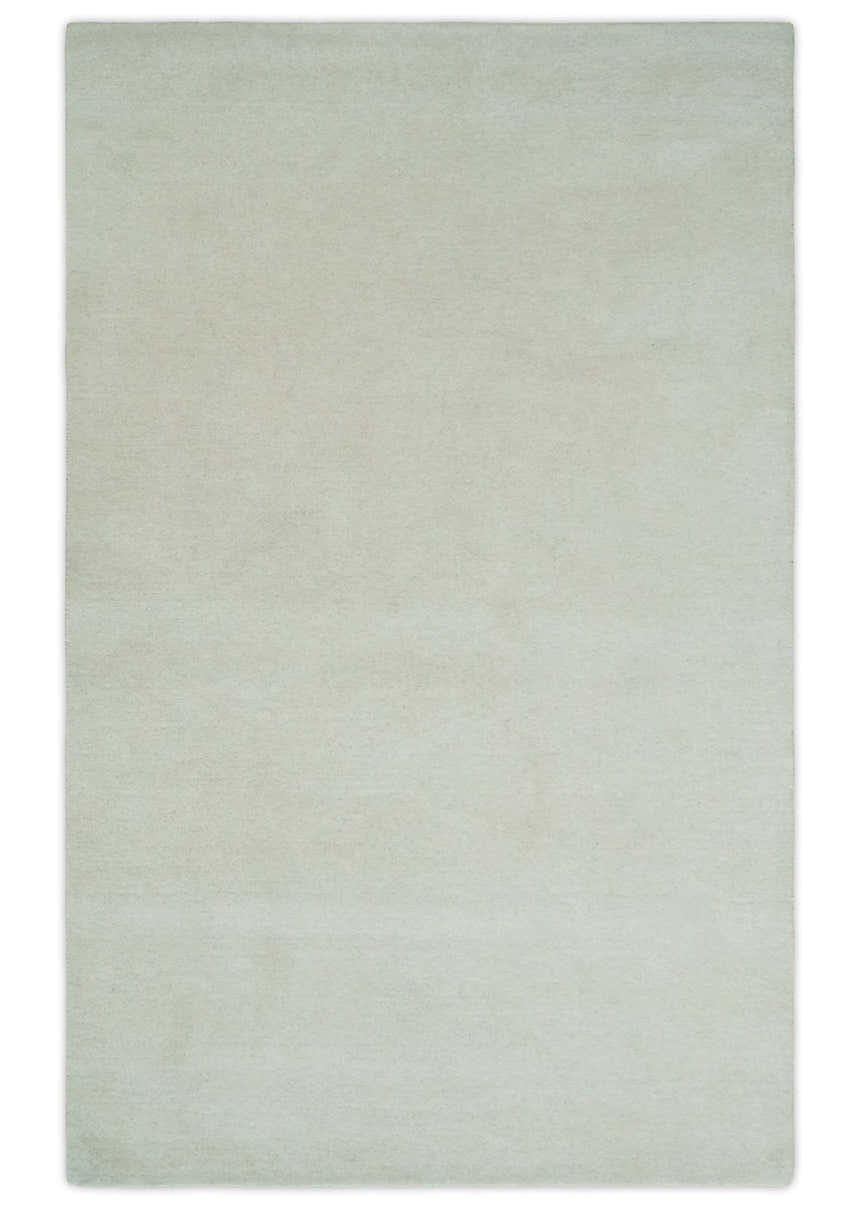 Custom Made Modern Solid Ivory Hand Tufted Wool Rug