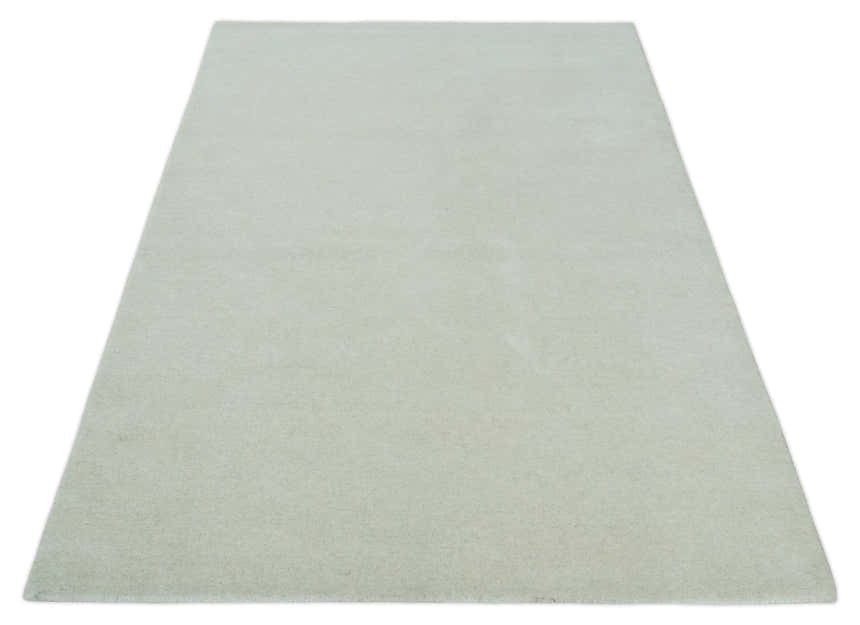 Custom Made Modern Solid Ivory Hand Tufted Wool Rug