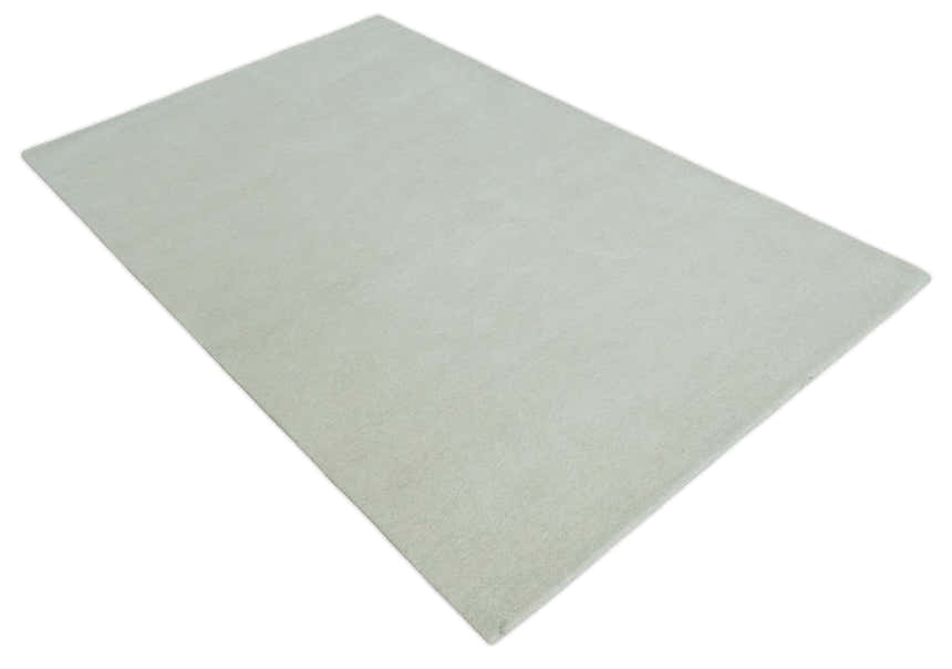 Custom Made Modern Solid Ivory Hand Tufted Wool Rug