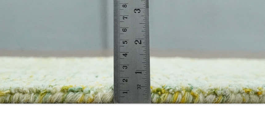 Custom Made Solid Moss Green Ivory and Gold Abstract Hand Tufted Natural Wool Area Rug