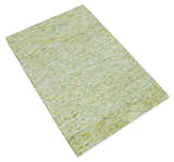 Custom Made Solid Moss Green Ivory and Gold Abstract Hand Tufted Natural Wool Area Rug