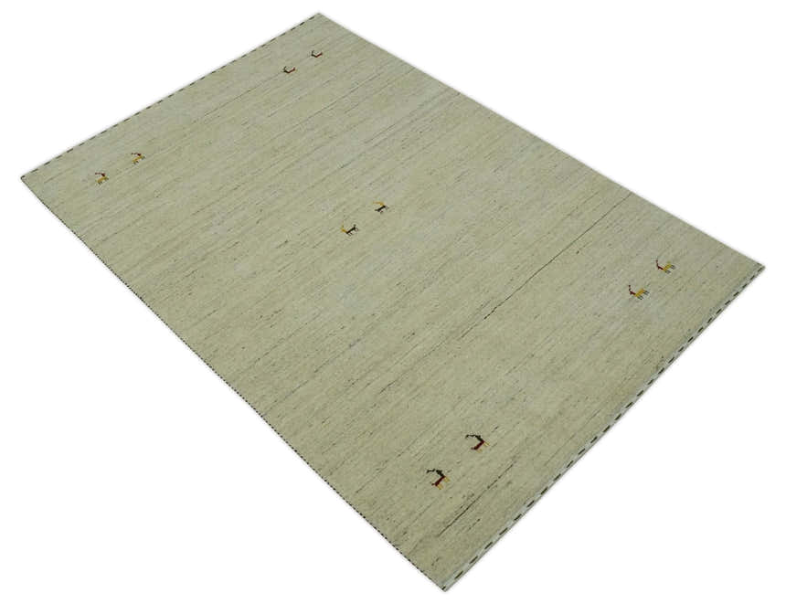 Solid Plain Beige and Charcoal Hand loom Multi size wool area Rug