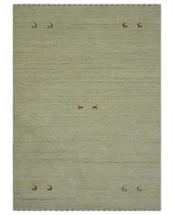 Solid Plain Beige and Charcoal Hand loom Multi size wool area Rug