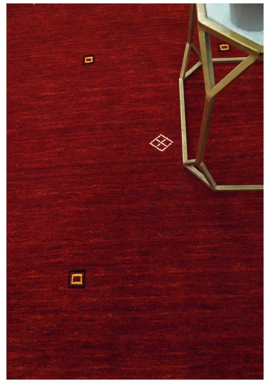 Solid Plain Maroon Geometrical Design Hand loom Custom made wool area Rug
