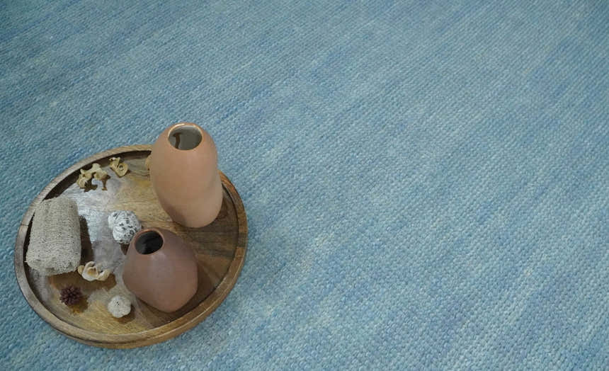 Solid Plane Blue Custom Made Modern Hand knotted wool Area Rug