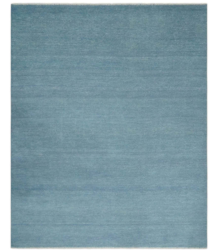 Solid Plane Blue Custom Made Modern Hand knotted wool Area Rug