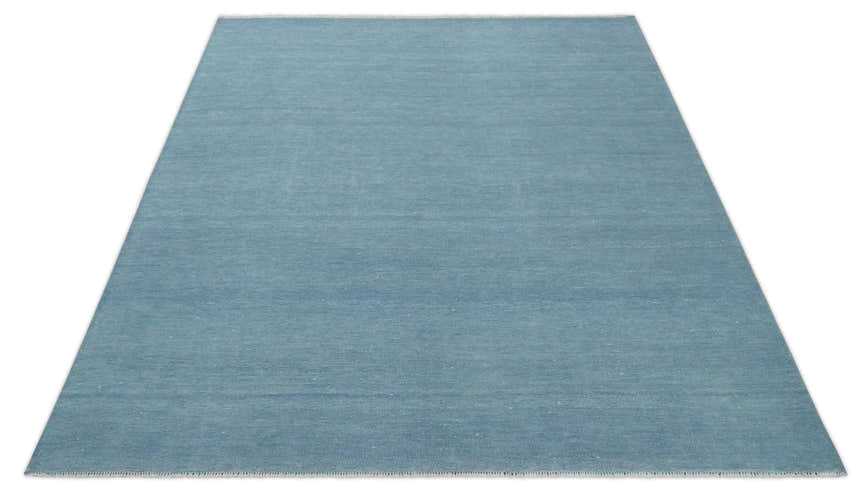 Solid Plane Blue Custom Made Modern Hand knotted wool Area Rug