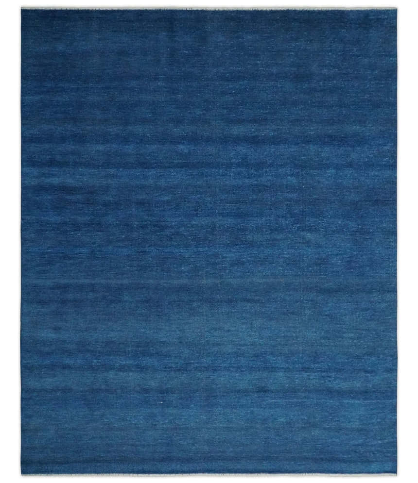 Solid Plane Blue Hand knotted Contemporary Custom Made wool Area Rug