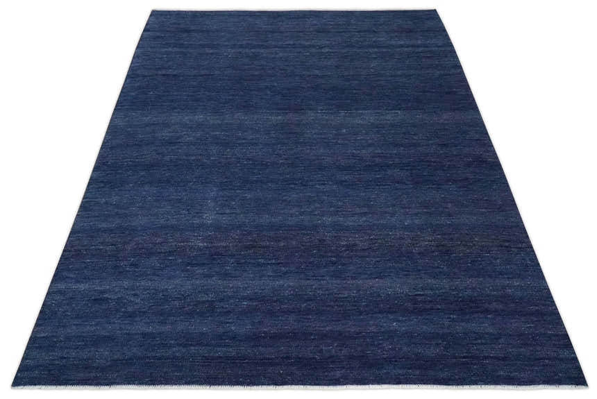 Solid Plane Navy Blue Hand knotted Modern Custom Made wool Area Rug
