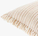 Padrin Tan Fringed Textured Stripe Updated Traditional Cotton Accent Pillow - Clearance