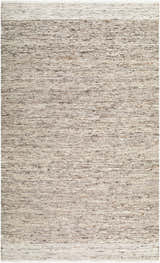 Close-up of the hand woven Arredondo Area Rug. Charcoal, ivory, stone gray, and taupe wool fibers create a textured look. Design-Rectangle-576