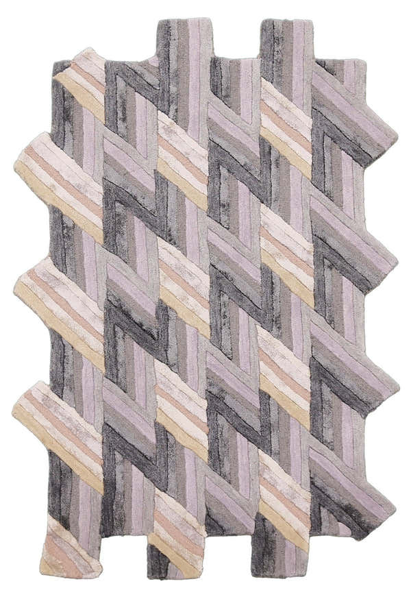 Stripes Pattern Gray Lilac Hand Tufted 4x6 Wool Area Rug