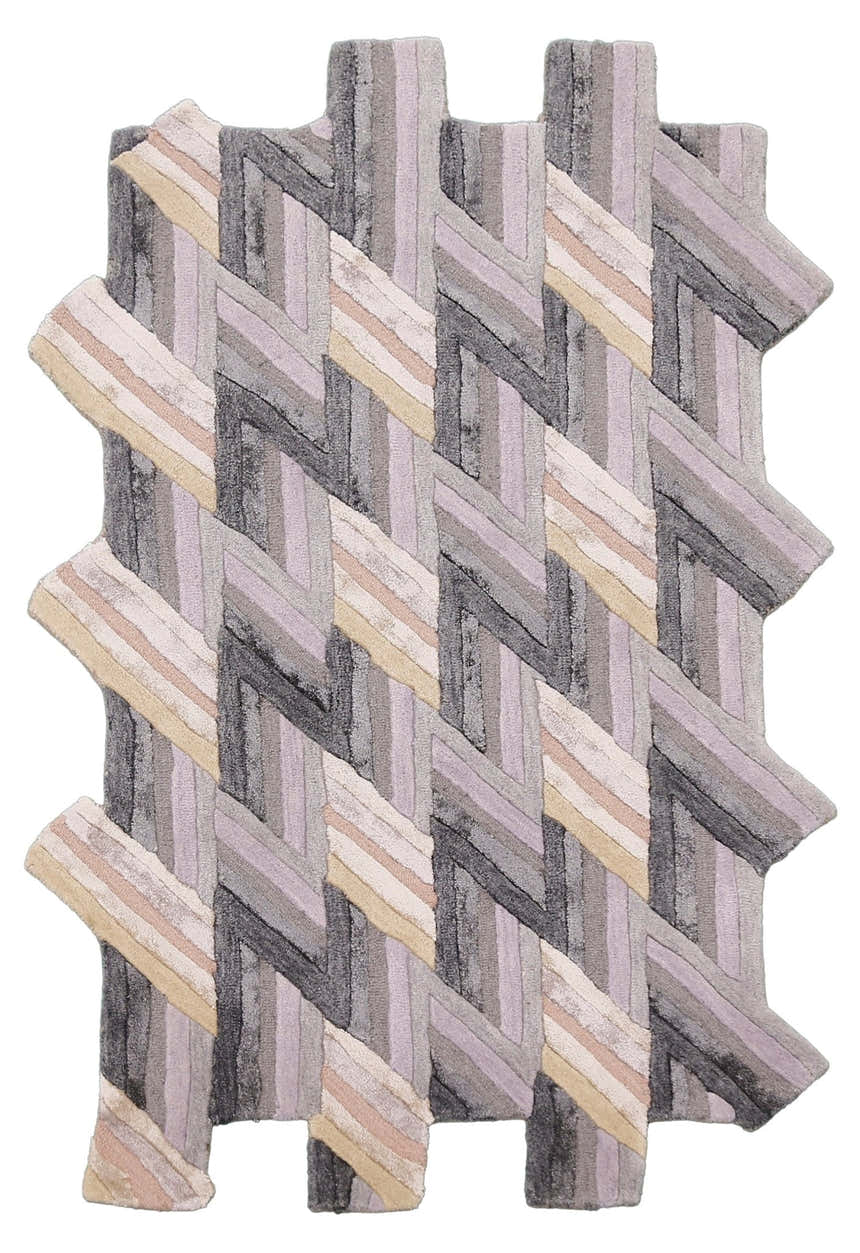 Stripes Pattern Gray Lilac Hand Tufted 4x6 Wool Area Rug