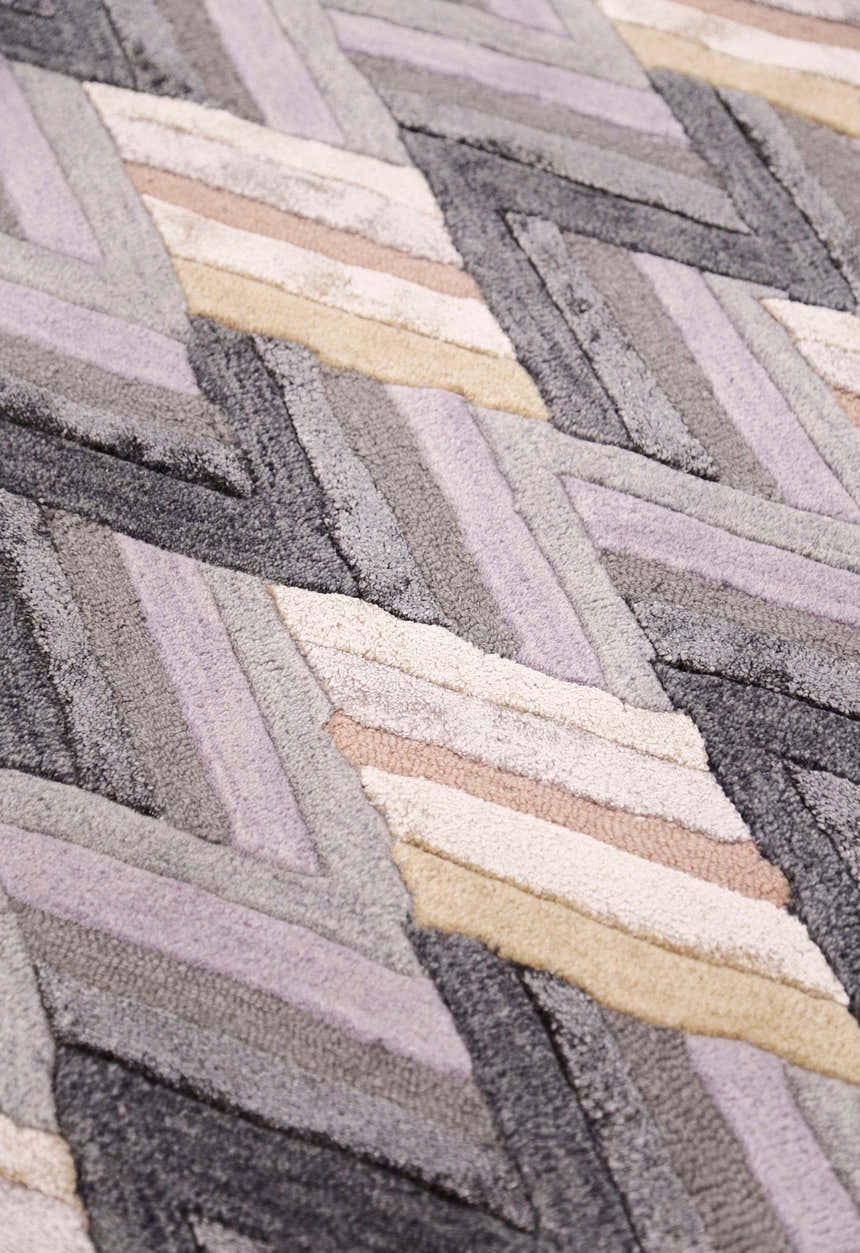 Stripes Pattern Gray Lilac Hand Tufted 4x6 Wool Area Rug