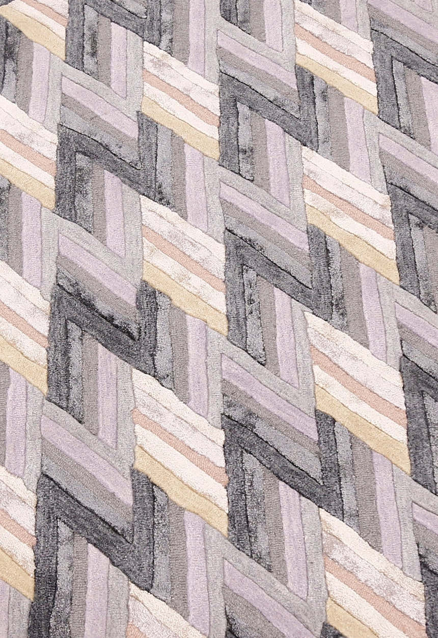 Stripes Pattern Gray Lilac Hand Tufted 4x6 Wool Area Rug