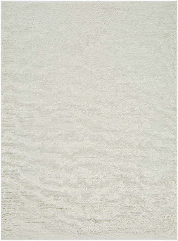 Close-up of the ivory Kanuha Washable Area Rug. Hand-woven wool rug with a subtle texture. Contemporary style. Design-Rectangle