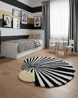 Sunflare Fan Black Hand Tufted 5x5 Wool Area Rug