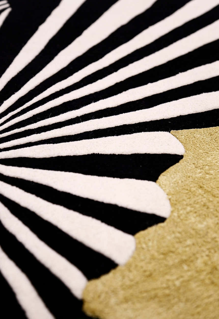 Sunflare Fan Black Hand Tufted 5x5 Wool Area Rug