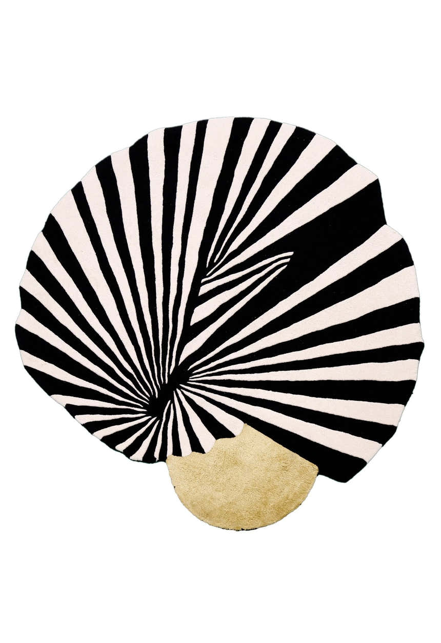 Sunflare Fan Black Hand Tufted 5x5 Wool Area Rug