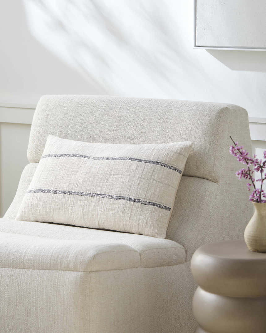 Iverra Ivory Soft Textured Woven Cottage Country Cotton Lumbar Pillow - Clearance
