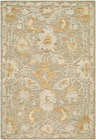 Close-up of the Bunopi Traditional Handmade Area Rug. Beige, cream, light gray, and mustard floral pattern. Hand-tufted wool texture. Design-Rectangle-576