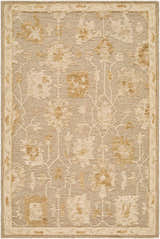 Close-up of the hand-tufted Pubyli Traditional Handmade Area Rug; ivory, taupe, and yellow floral pattern. Design-Rectangle-576
