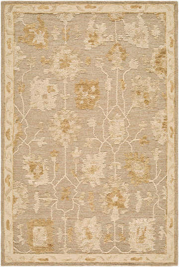 Close-up of the hand-tufted Pubyli Traditional Handmade Area Rug; ivory, taupe, and yellow floral pattern. Design-Rectangle-576