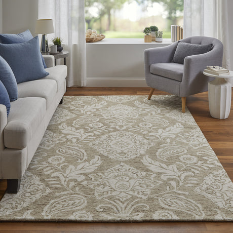Feizy Belfort Transitional Medallion - Tan/Ivory Area Rug
