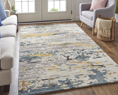 Feizy Everley Modern Abstract - Gray/Yellow/Blue Area Rug