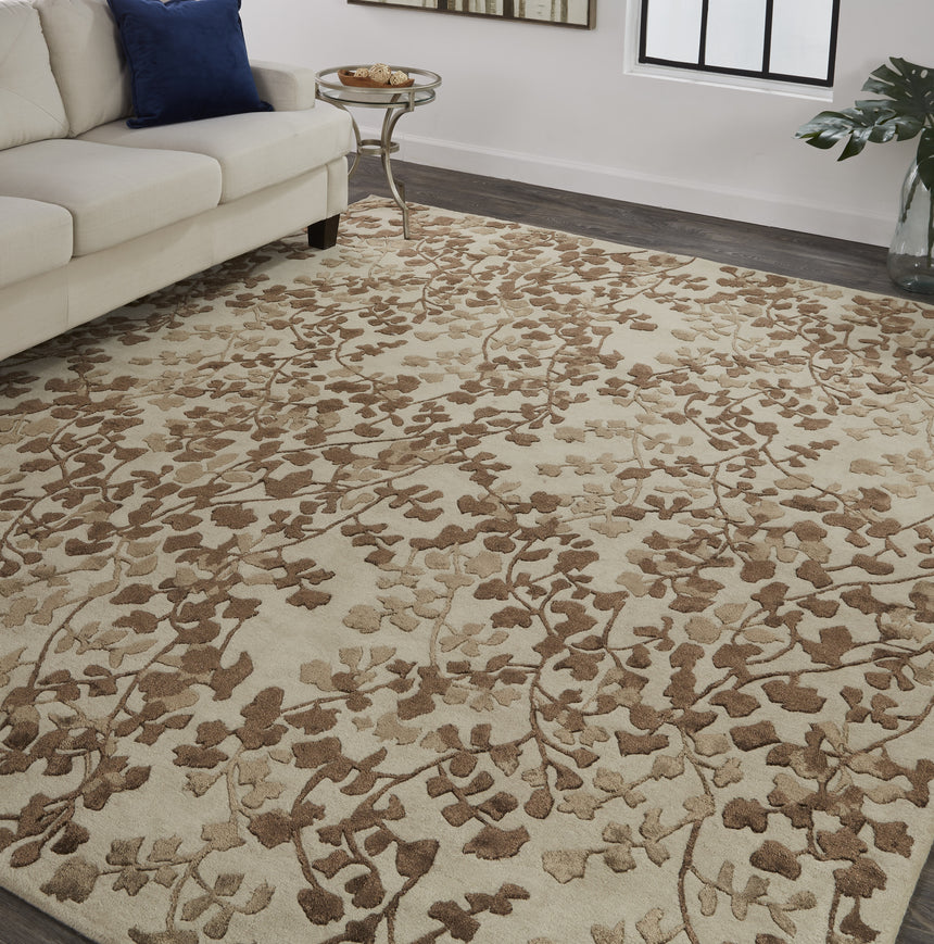 Feizy Bella Transitional Floral & Botanical - Ivory/Taupe/Brown Area Rug - Clearance