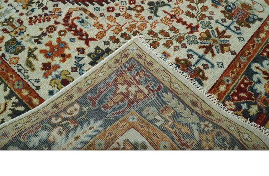 Tabriz Antique Hand Knotted Traditional Ivory and Rust Multi Size Wool Rug