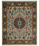 Tabriz Antique Hand Knotted Traditional Ivory and Rust Multi Size Wool Rug
