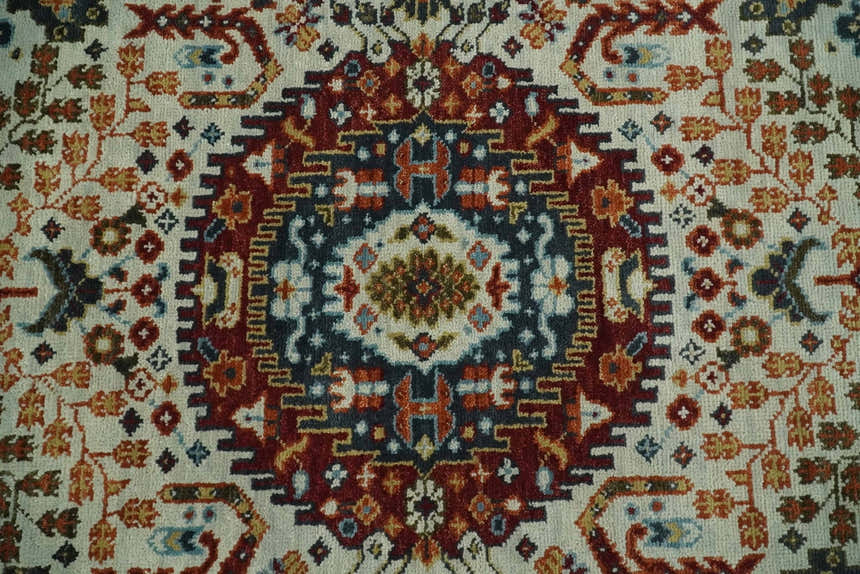 Tabriz Antique Hand Knotted Traditional Ivory and Rust Multi Size Wool Rug