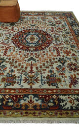 Tabriz Antique Hand Knotted Traditional Ivory and Rust Multi Size Wool Rug