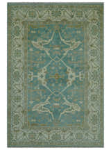 Teal and Ivory Hand Knotted Traditional Oriental Oushak Custom Made wool rug