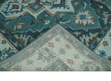 Teal and Silver Traditional Heriz Floral Hand Knotted Multi Size wool Area Rug