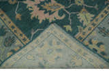 Teal, Gray and Beige Hand Knotted Traditional Oushak Custom Made wool Area Rug