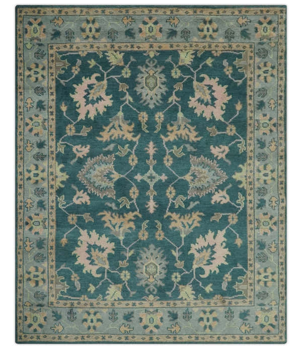 Teal, Gray and Beige Hand Knotted Traditional Oushak Custom Made wool Area Rug
